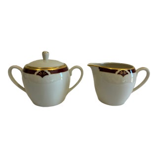 Vintage Pickard Ensemble Burgundy Sugar Bowl and Creamer, 2 Pieces For Sale