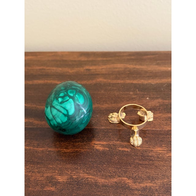 Green Solid Malachite Egg on Neoclassical Brass Stand With Paw Feet For Sale - Image 8 of 8