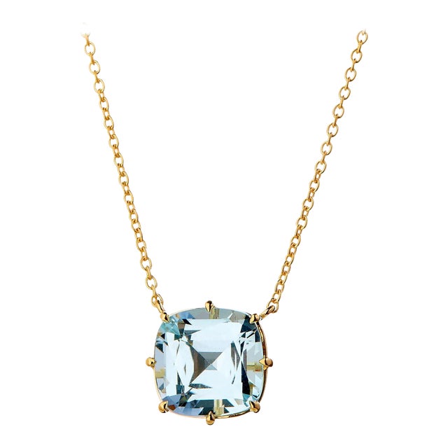 Syna Yellow Gold Blue Topaz Necklace For Sale