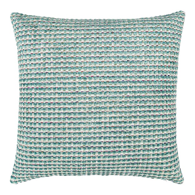 The House Of Scalamandré Heatherton Square Pillow In Aquamarine For Sale