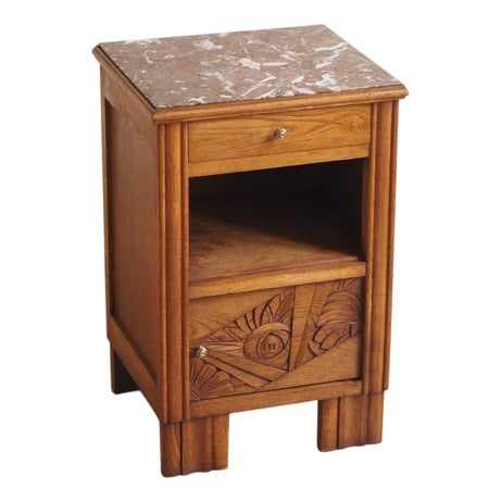 Art Deco Bedside Table with Red Marble Top and Interior, 1930s For Sale