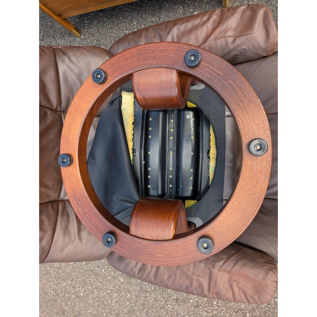 Vintage Ekornes Stressless Brown Leather Recliner and Ottoman Norway For Sale - Image 16 of 17
