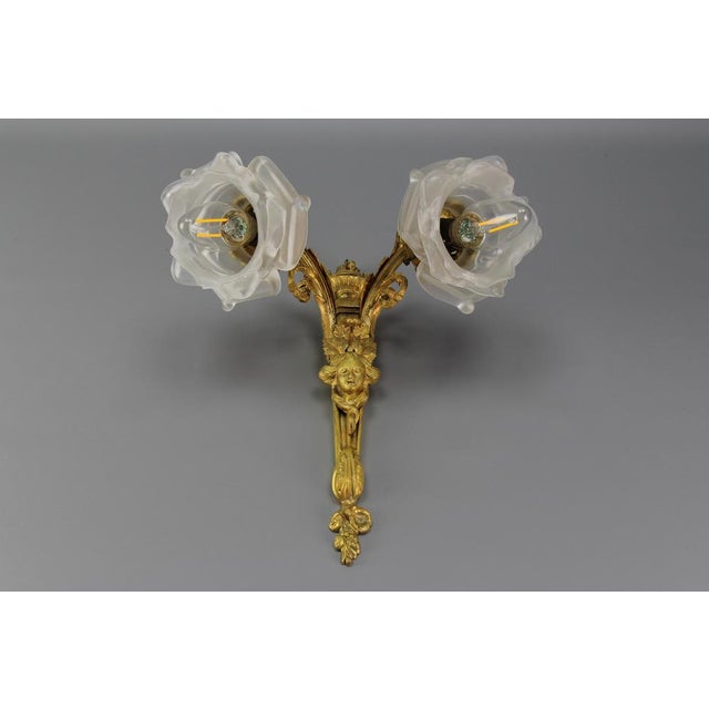 French Neoclassical Style Bronze and White Frosted Glass Two-Arm Sconce, 1890s For Sale - Image 9 of 18