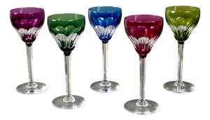 French Hand-Cut Crystal Wine Glass, 1940s, Set of 5