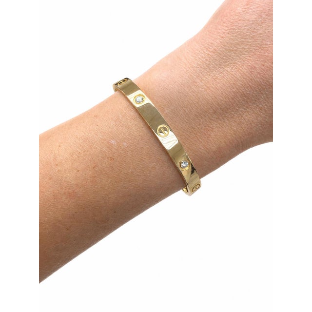 Cartier, Love Bracelet Classic Model 4 Diamonds Bangle Bracelet, Size 18 For Sale In Chicago - Image 6 of 12