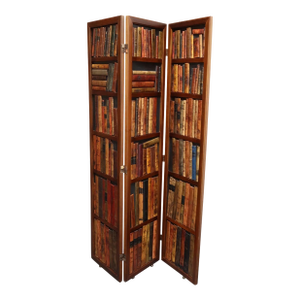 Vintage Italian Trompe l'Oeil Leather Book Library Folding Screen by Sarreid