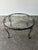 Woodard Furniture Co. Black Wrought Iron Rose Patio Coffee Table With Round Glass Top by Woodard, Mid-20th Century For Sale - Image 4 of 14