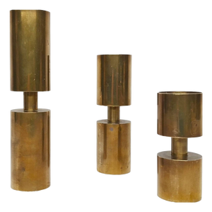 Scandinavian Candlesticks in Brass by Thelma Zoega, Sweden, 1976, Set of 3