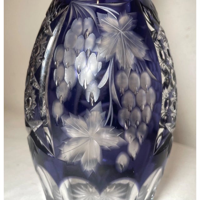 Glass Vintage 5 Piece Cut to Clear Crystal Czech Bohemian Cut Glass Decanter Set Stems For Sale - Image 7 of 11