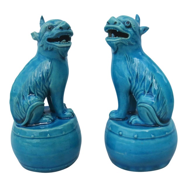 Mid 20th Century Chinese Turquoise Glazed Kylin - a Pair For Sale