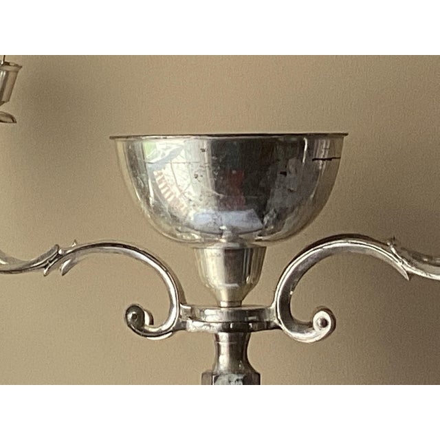Vintage Church Altar Holy Water Font & Candelabra, 33 3/4”t., Silver Plate, 11 Lb For Sale - Image 11 of 12