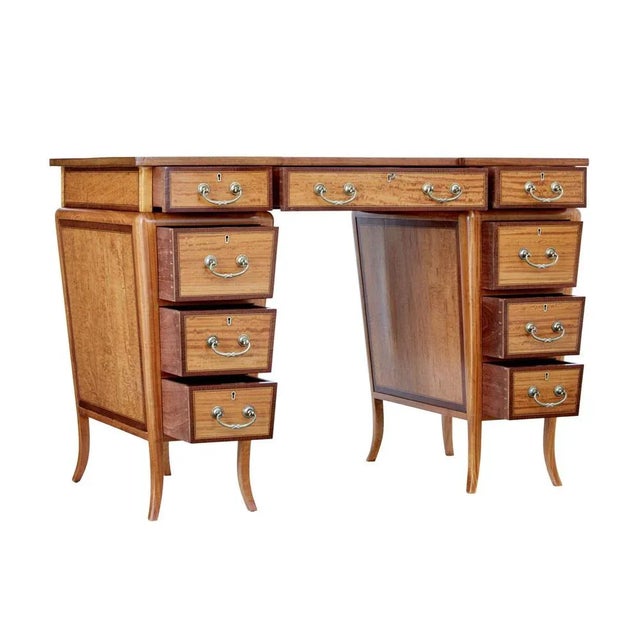 Early 20th Century Satinwood Sheraton Revival Desk, 1890s For Sale - Image 9 of 10