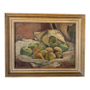 1930s Signed Vintage Oil on Board Still Life, Framed