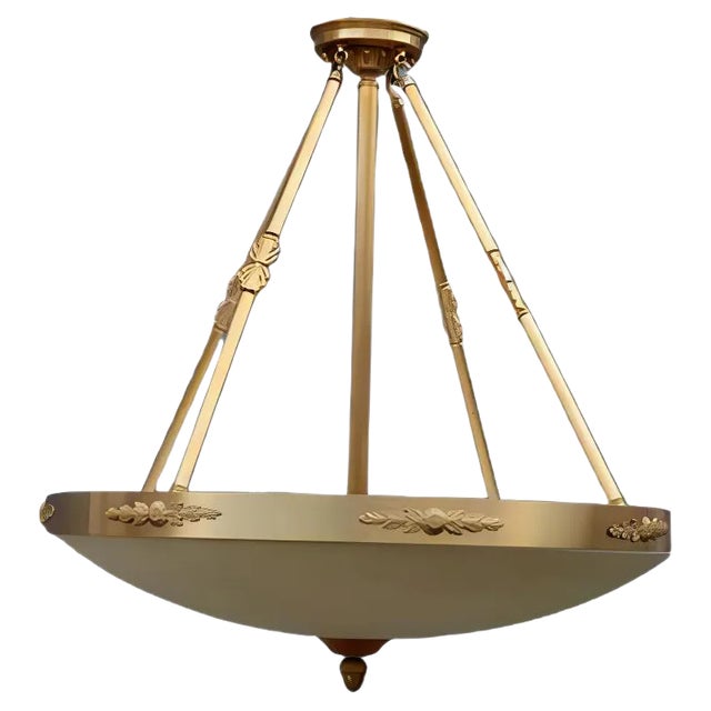 Round Chandelier in Brass and Murano Glass, 1970s For Sale