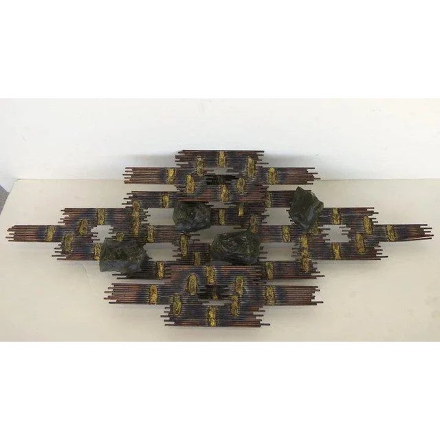 Brown 1940s Mid-Century Wall Sculpture Metal Green Resin Brutalist For Sale - Image 8 of 9