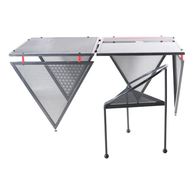 Postmodern Metal Desk and Stool, 1980s, Set of 2 For Sale