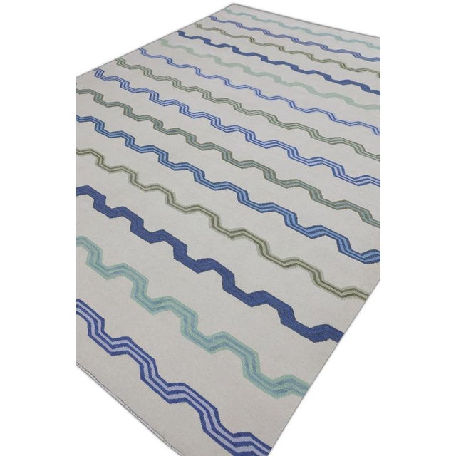 Blue Oriental Hand Knotted Rug Turkish Kilim 8' x 10'5" For Sale - Image 8 of 9