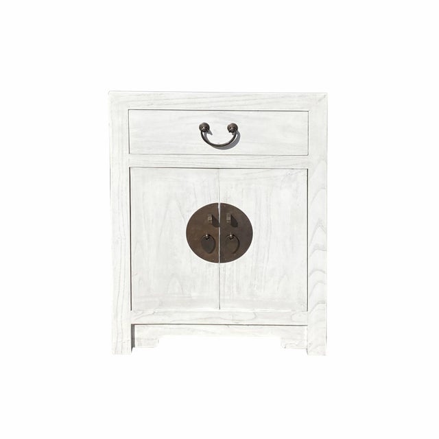Oriental Distressed Off White Lacquer End Table Nightstand Cabinet For Sale In San Francisco - Image 6 of 6