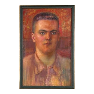 Vintage Mid 20th Century Modern Pastel Drawing Portrait of a Man For Sale