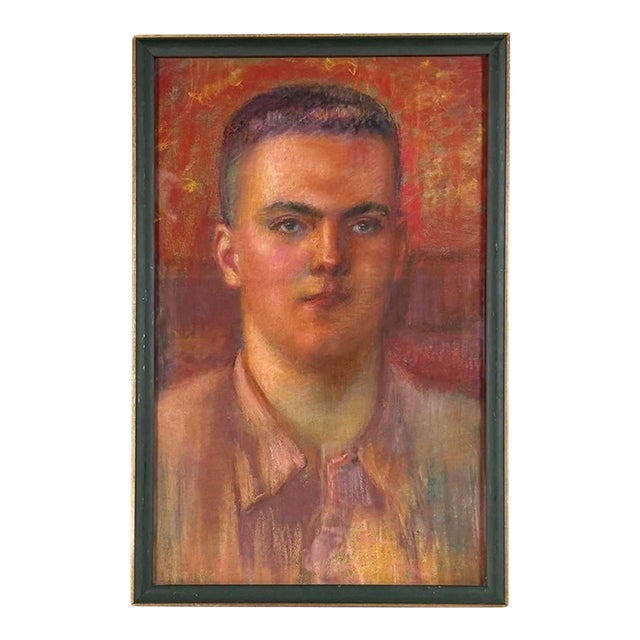 Vintage Mid 20th Century Modern Pastel Drawing Portrait of a Man For Sale