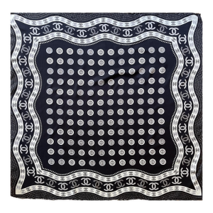 Chanel Black And White Silk Scarf Cc Logo