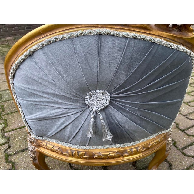 Late 20c French Louis XVI Gray Velvet Gold Settee 1 Pc For Sale - Image 12 of 13