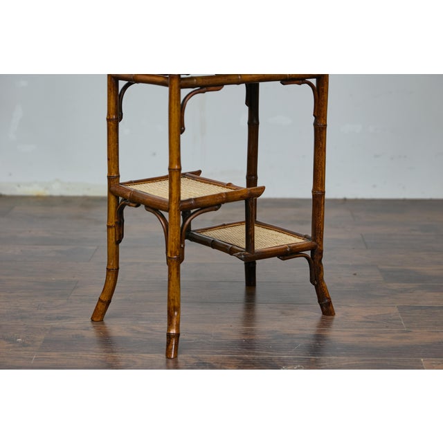 Brown English 1920s Bamboo and Woven Rattan Side Table with Sectioned Shelves For Sale - Image 8 of 12