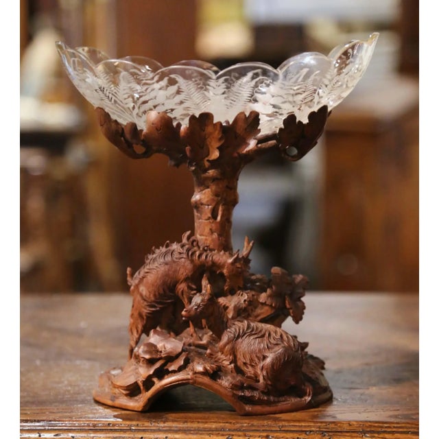 Late 19th Century 19th Century Swiss Black Forest Carved Walnut and Etched Crystal Centerpiece For Sale - Image 5 of 13