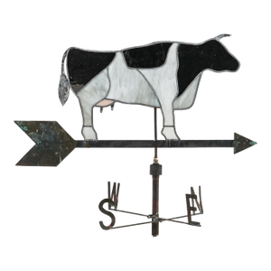 Mid 20th Century Stained Glass Black and White Cow Copper Weathervane Decorative Farmhouse