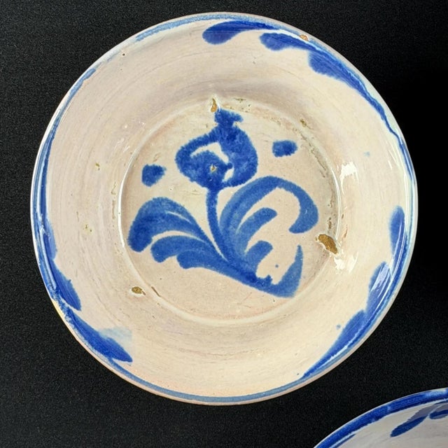 Beautiful set of five 19th-century Fajalauza deep bowls from Granada, Spain. Each piece is hand-painted in cobalt blue on...