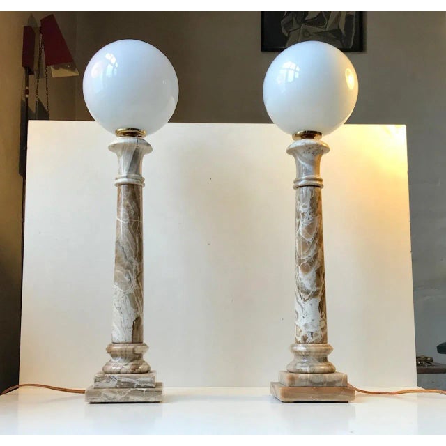 Italian Marble Column Table Lamps from Onyx Art, 1970s, Set of 2 For Sale - Image 9 of 9