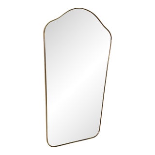 Mid-Century Brass Framed Wall Mirror With Curved Silhouette 1960s For Sale