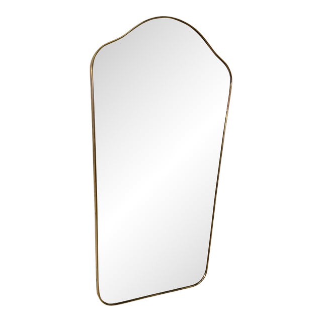 Mid-Century Brass Framed Wall Mirror With Curved Silhouette 1960s For Sale