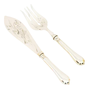 Art Deco Silvered Fish Knife and Fork Serving Set, Vienna, 1920s, Set of 2
