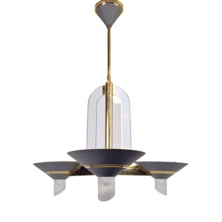 Vintage French Brass Acrylic Chandelier, 1970s For Sale