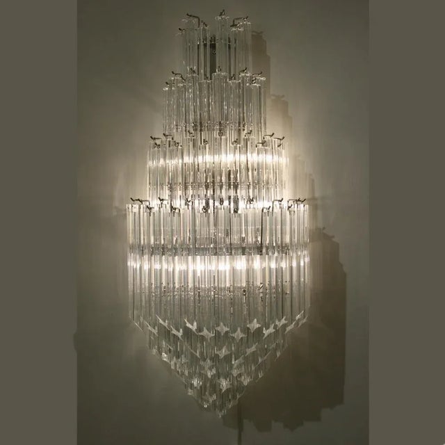 Mid-Century Modern Large Quadriedri Glass Murano Sconces from Venini, 1960s, Set of 2 For Sale - Image 3 of 7