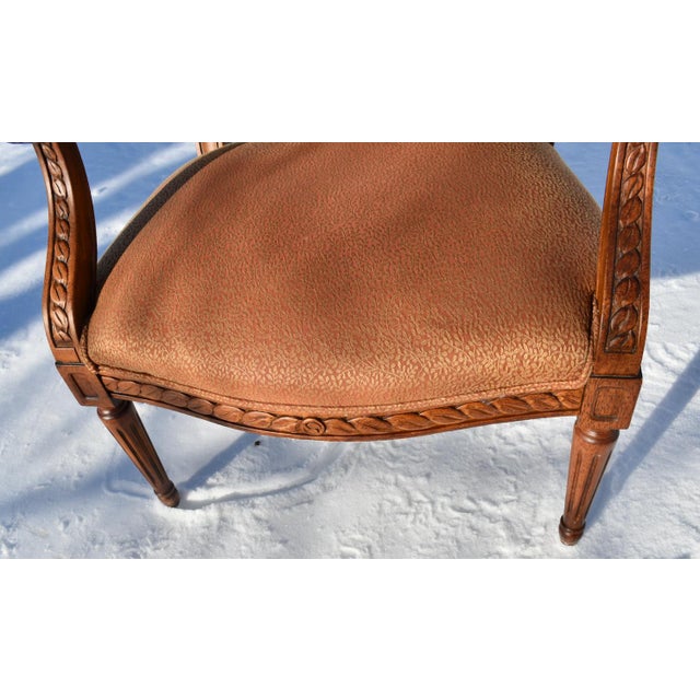 Vintage Fairfield Louix XVl French Style Carved Fruitwood Round Back Arm Chair For Sale - Image 9 of 12