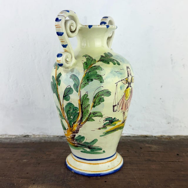 Ceramic Antique Italian Majolica Vase with Hand Painted Ceramic Amphora by Fenice, Albisola, 1920s For Sale - Image 7 of 12
