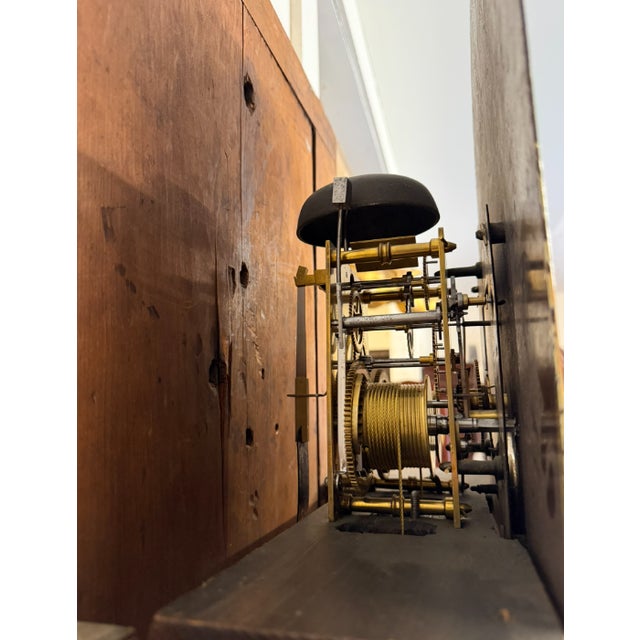 19th Century English Mahogany Inlaid Wide-Body Tall Case Clock With Hand-Painted Dial, Circa 1860–1870 For Sale - Image 9 of 17