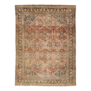 10 X 13 Antique Mahal Wool Rug in Rust Color With Allover Motif For Sale