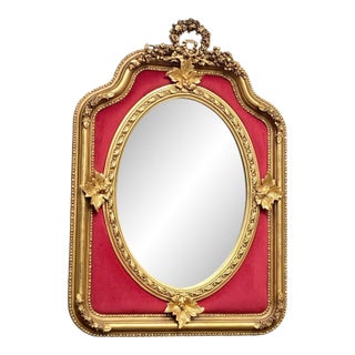 Mid-20th French Louis XVI Gold Velvet Wood Wall Mirror For Sale