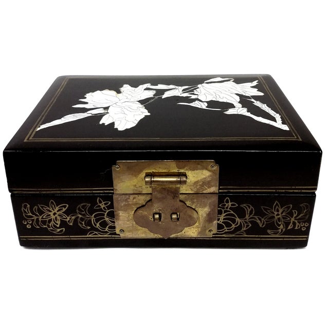 Vintage Oriental Black Lacquer & Inlaid Jewelry Box Chairish