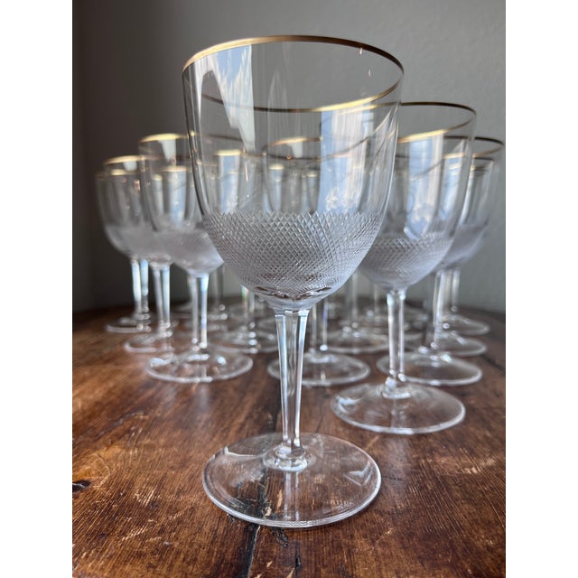 Moser Royal Gold Trim 24-Karat Red Wine Glasses Set of 18 Made in Czechia Crystal Glassware 3 3/8” diameter at the top 3”...