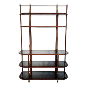 Vintage French Mahogany Faux Bamboo & Cane Etagere / Baker’s Rack
