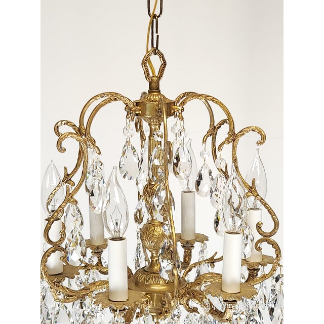 Antique Super Fussy Birdcage Gleaming Brass Cut Lead Glass Crystal Chandelier ~ Rewired ~ Restored ~ Rejuvenated ~ Ready to Hang ~ For Sale - Image 11 of 12