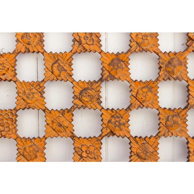 Wood Antique Orange Painted Window For Sale - Image 7 of 10