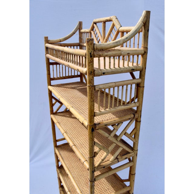 1970's Brighton Pavilion Chinese Chippendale Bamboo Caned Bookcase Etagere For Sale In Philadelphia - Image 6 of 10
