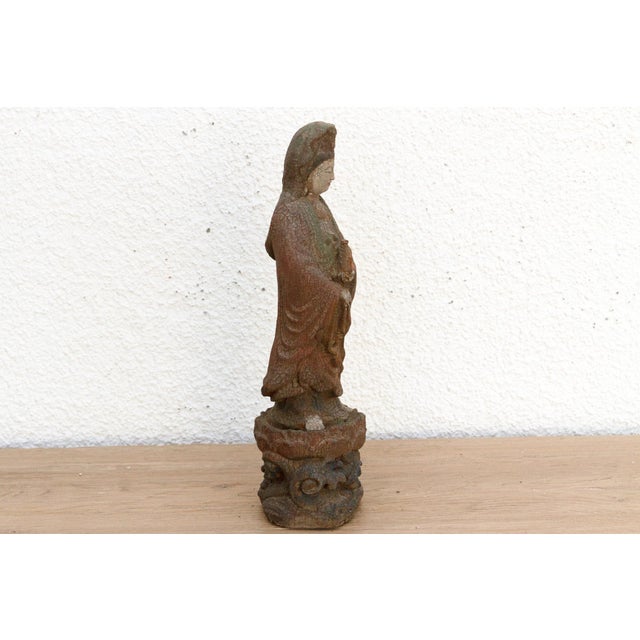 Expertly Hand-Carved Guan Yin Figure For Sale - Image 4 of 9