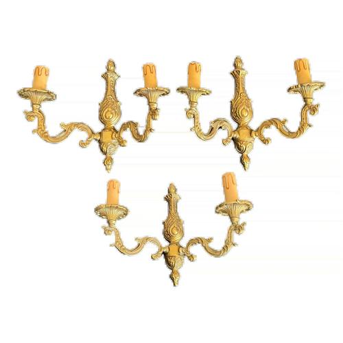 Metal Set of 3 Rococo Style Gilt Bronze Two Light Sconces, Circa 1880 For Sale - Image 7 of 7