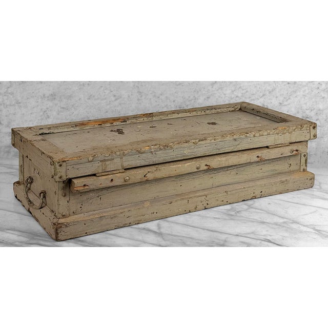 Antique Primtive Painted Wood Tool Box Chest For Sale - Image 9 of 13